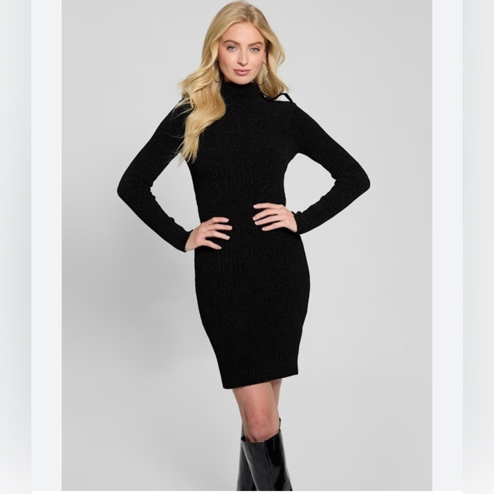 NWT Guess Black Cowl Turtleneck Chunky Knit Long Sleeve Sweater Dress Small